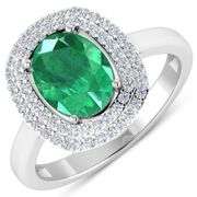 14KT White Gold 1.53ct Zambian Emerald and Diamond Ring