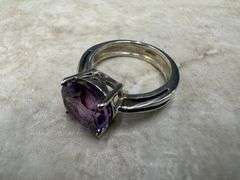 Sterling Silver Natural Gemstone Amethyst Ring Size 6