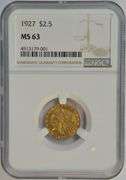 Very Choice BU 1927 $2.50 Indian Gold Piece. NGC MS63