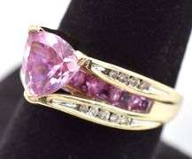 Enchanting 10K Yellow Gold Lab Created Pink Sapphire and Diamond Ring