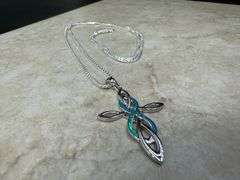 925 Sterling Silver Fashion Blue Synthetic Opal Cross Pendant Celtic Infinity Charm