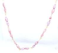 Pink pearl long necklace with yellow gold clasp