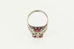 10K White Gold Art Deco Syn. Ruby Filigree Statement Ring