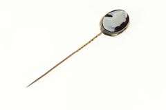 14K Yellow Gold Carved Black Agate Cameo Oval Ornate Stick Pin