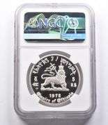 PF70 UCAM 1972 HF Ethiopia 5 Dollars .999 Silver Haile Selassie I NGC