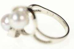 14K White Gold Ornate Pearl Two Stone Retro Statement Ring
