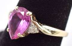 Fantastic 10K Yellow Gold Pink Topaz and Diamond Ring