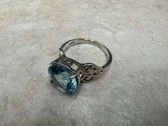 Sterling Silver Natural Gemstone Blue Topaz Ring Size 6