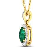 14KT Yellow Gold 1.00ct Zambian Emerald and Diamond Pendant with Chain