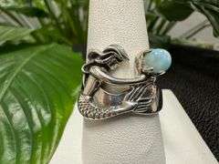 Sterling Silver Gemstone Larimar Ring Size 10