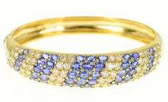 18K Yellow Gold 17.90 Ctw Sapphire Diamond Pave Bangle Bracelet