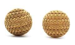 Woven Dome Button Omega Backing Earrings in 18K