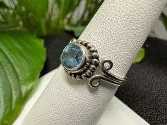 Sterling Silver Natural Gemstone Blue Topaz Ring Size 8