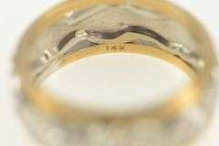 14K White Gold 1930's Ornate Two Tone Scroll Wedding Band Ring