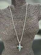 925 Sterling Silver Fashion Blue Synthetic Opal Cross Pendant Celtic Infinity Charm