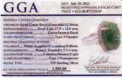 Mesmerizing Massive 12.50CTS Oval Cabochon-Cut Natural Emerald & 0.80CTW White Sapphire Ring in Ster