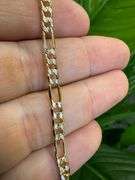 14k Yellow Gold-Hollow Pave Figaro Link Chain 4.3mm Necklace 22"