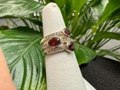 Sterling Silver Natural Gemstone Garnet Ring Size 6