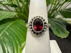 Sterling Silver Gemstone Natural Garnet Ring Size 6