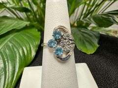 Sterling Silver Natural Gemstone Blue Topaz Ring Size 6