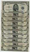 10 Series of 1953 $5 Blue Seal Silver Certificate notes