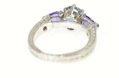 Platinum 3.12 Ctw Sapphire Amethyst Etched Engagement Ring