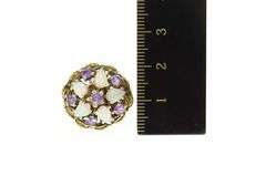 14K Yellow Gold Amethyst Pear Opal Flower Cocktail Retro Ring