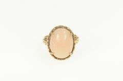18K Yellow Gold Retro Coral Oval Ornate Cocktail Statement Ring