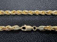 10k Yellow Gold-Hollow Diamond-Cut Rope Link Chain 4mm Necklace 20"