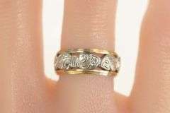 14K White Gold 1930's Ornate Two Tone Scroll Wedding Band Ring