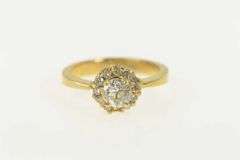 18K Yellow Gold 0.60 Ctw Old Mine Cut Diamond Halo Engagement Ring