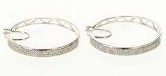 10K White Gold Pave Diamond Encrusted Squared Hoop Earrings