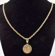 Charming 14K Yellow Gold 1945 Dos Y Medio Pesos Coin Pendant Necklace