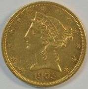 Key date 1905-S US $5 Liberty Gold Piece. Fully struck and lustrous