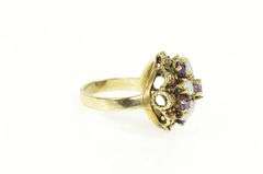 14K Yellow Gold Amethyst Pear Opal Flower Cocktail Retro Ring