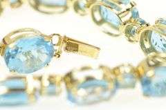 14K Yellow Gold Oval Blue Topaz Statement Classic Bracelet