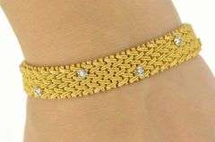 18K Yellow Gold La Pepita 0.76 Ctw Diamond Woven Chain Bracelet