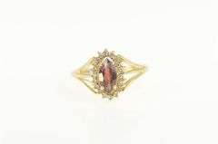 14K Yellow Gold Marquise Garnet Diamond Halo Engagement Ring