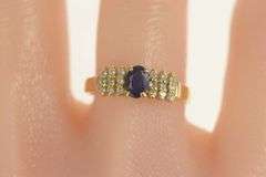 14K Yellow Gold Oval Sapphire Diamond Cluster Engagement Ring