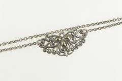 Sterling Silver Ornate Two Tone Scroll Heart Love Symbol Necklace