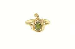 14K Yellow Gold Green Tourmaline Diamond Accent Leaf Ring