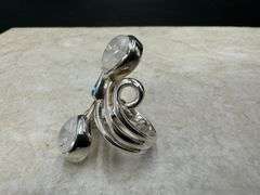 Sterling Silver Natural Gemstone Blue Topaz and Moonstone Ring Size 6