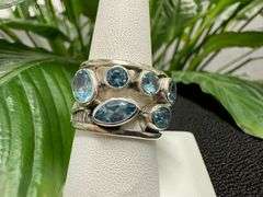 Sterling Silver Natural Gemstone Blue Topaz Ring Size 10