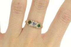 14K Yellow Gold Elaborate Scroll Syn. Emerald Cubic Zirconia Ring