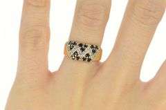 14K Yellow Gold Zig Zag Diamond Sapphire Cluster Band Ring