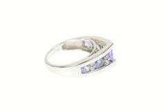 14K White Gold Pointed Tanzanite Diamond Chevron Engagement Ring