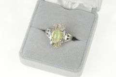 18K White Gold 4.69 Ctw Green Cats Eye Diamond Ballerina Halo Ring