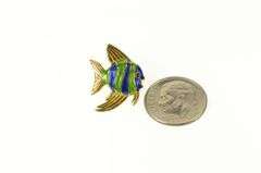 18K Yellow Gold Blue Green Enamel Garnet Eyed Fish Lapel Pin/Brooch