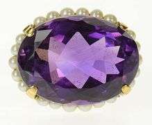 18K Yellow Gold Amethyst Pearl Halo Victorian Statement Pin/Brooch