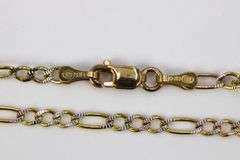 10k Yellow Gold Solid Pave Figaro Link Chain 2.6mm Bracelet 8"